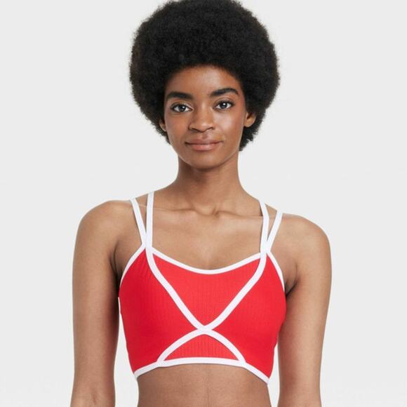 Colsie Women's Contrast Trim Layered Bralette Red Size XL - Picture 1 of 6